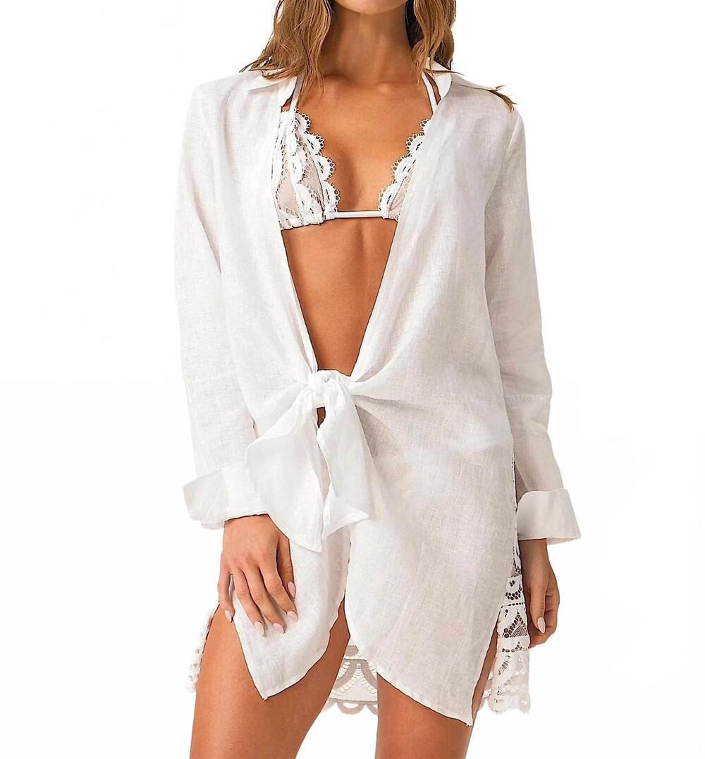 NEW PQ SWIM lace millie tie cover‑up tunic in white